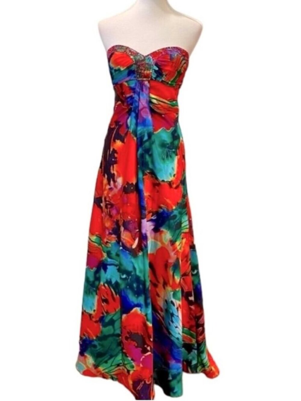 Vintage Formal Dress Small Gown Strapless Y2K Tropical Cruise Art To Wear Cruise - Picture 16 of 17